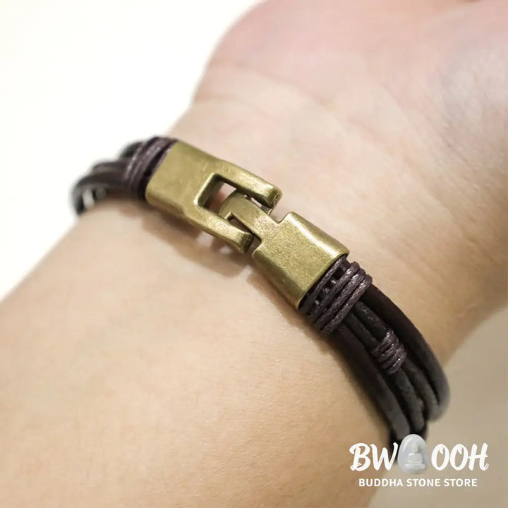 Buddha Stones Vintage Leather Wrist Band Brown Rope Layered Bracelet Bangle - BWOOOH - Bracelet
