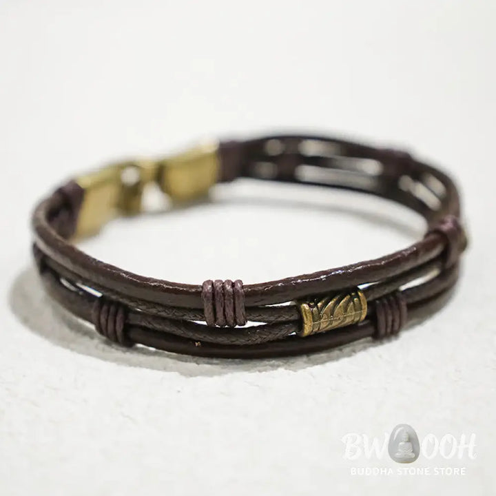 Buddha Stones Vintage Leather Wrist Band Brown Rope Layered Bracelet Bangle - BWOOOH - Bracelet