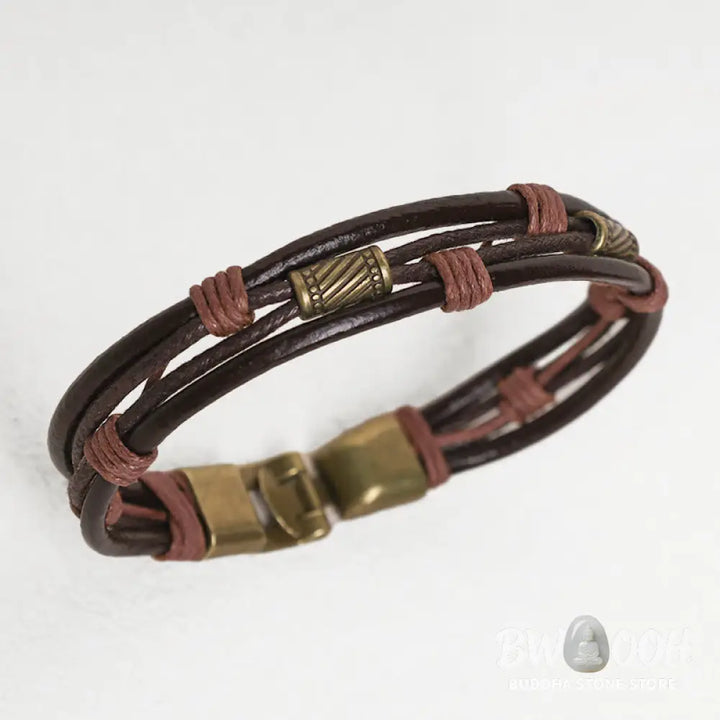 Buddha Stones Vintage Leather Wrist Band Brown Rope Layered Bracelet Bangle - BWOOOH - Bracelet