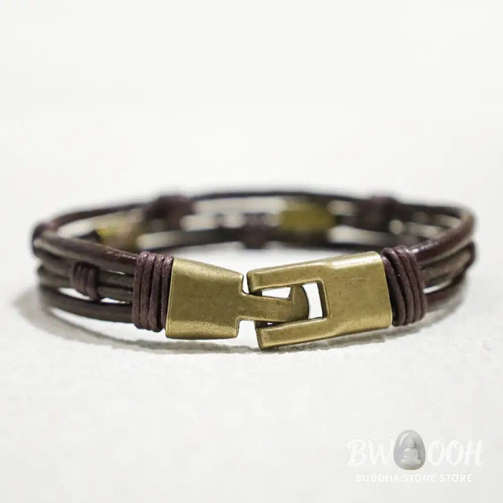 Buddha Stones Vintage Leather Wrist Band Brown Rope Layered Bracelet Bangle - BWOOOH - Bracelet