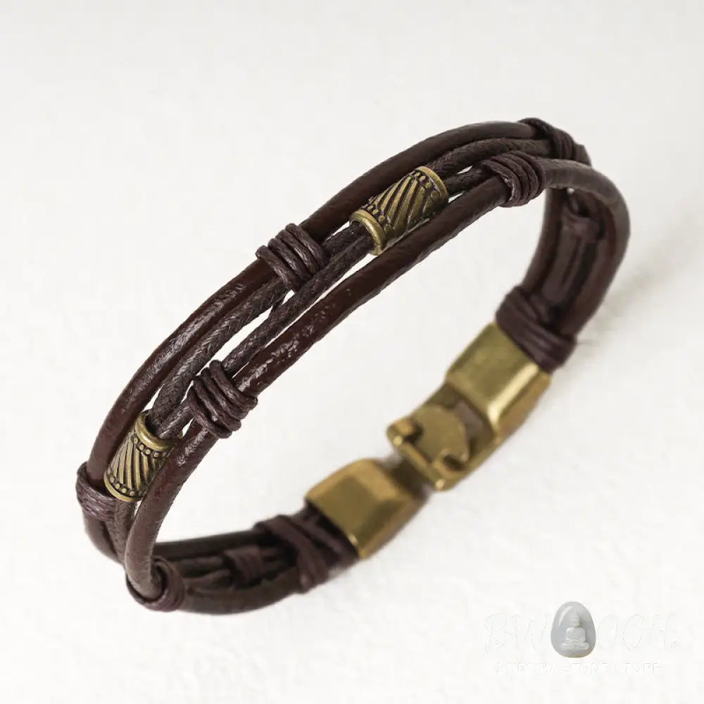 Buddha Stones Vintage Leather Wrist Band Brown Rope Layered Bracelet Bangle - BWOOOH - Bracelet
