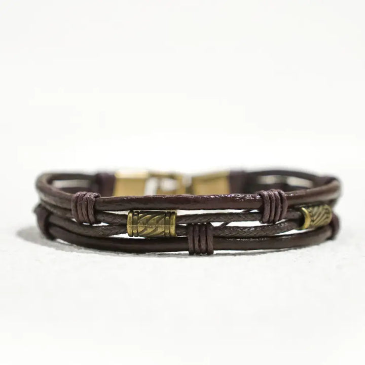 Buddha Stones Vintage Leather Wrist Band Brown Rope Layered Bracelet Bangle - BWOOOH - Dark Brown Thread - Bracelet
