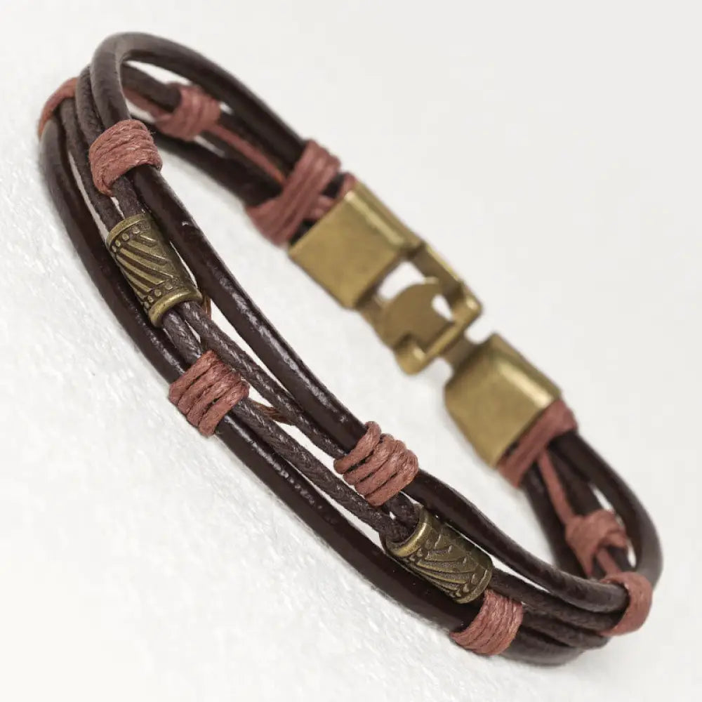 Buddha Stones Vintage Leather Wrist Band Brown Rope Layered Bracelet Bangle - BWOOOH - Light Brown Thread - Bracelet
