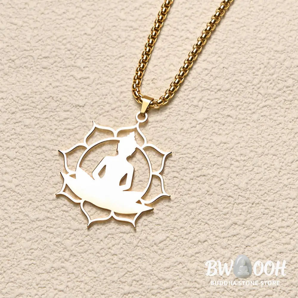 Buddha Stones Vintage Lotus Sitting Buddha Design Stainless Steel Enlightenment Necklace Pendant - BWOOOH - Necklaces &