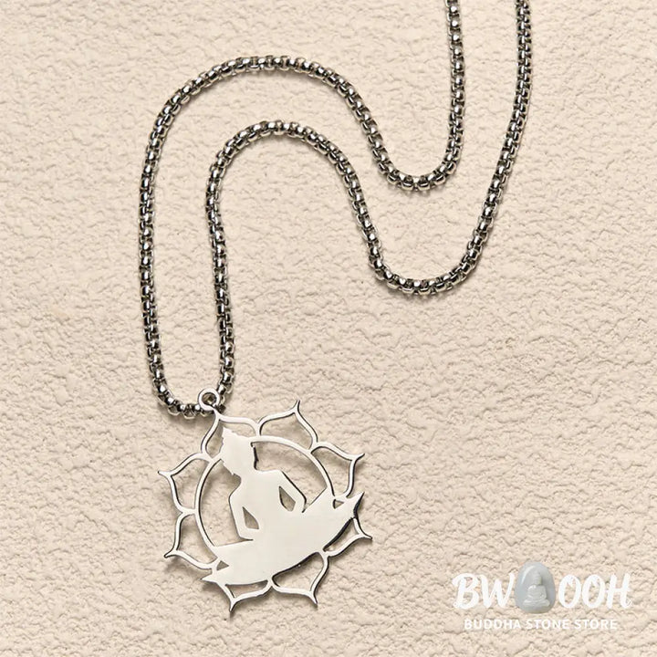 Buddha Stones Vintage Lotus Sitting Buddha Design Stainless Steel Enlightenment Necklace Pendant - BWOOOH - Necklaces &amp;