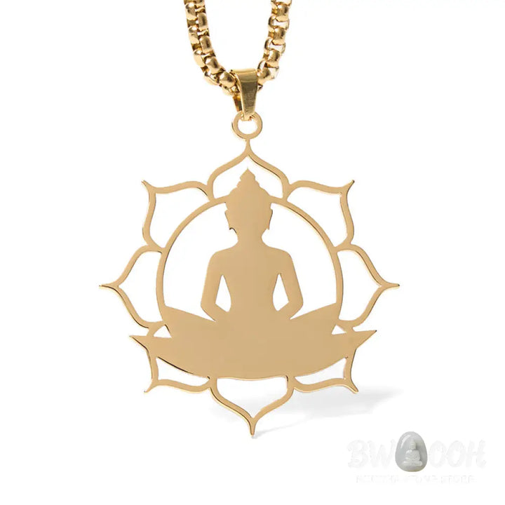 Buddha Stones Vintage Lotus Sitting Buddha Design Stainless Steel Enlightenment Necklace Pendant - BWOOOH - Necklaces &amp;
