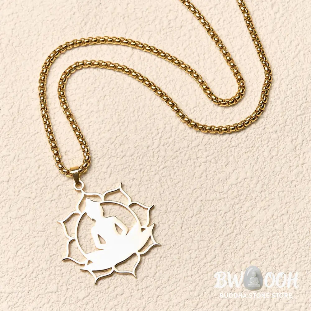 Buddha Stones Vintage Lotus Sitting Buddha Design Stainless Steel Enlightenment Necklace Pendant - BWOOOH - Necklaces &amp;