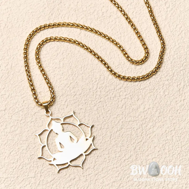 Buddha Stones Vintage Lotus Sitting Buddha Design Stainless Steel Enlightenment Necklace Pendant - BWOOOH - Necklaces &amp;