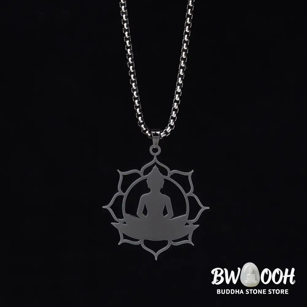 Buddha Stones Vintage Lotus Sitting Buddha Design Stainless Steel Enlightenment Necklace Pendant - BWOOOH - Necklaces &amp;