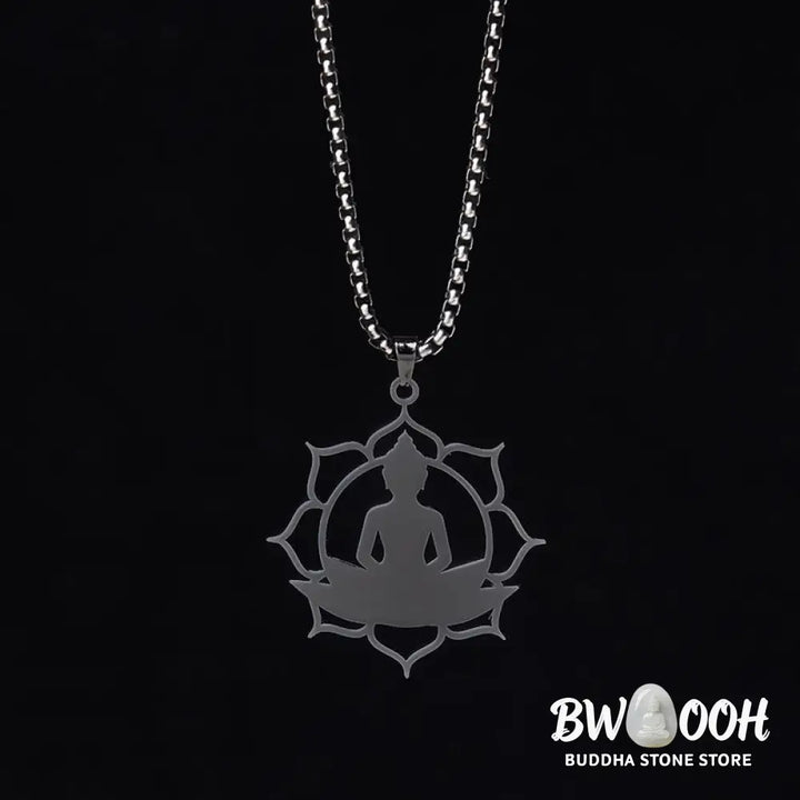 Buddha Stones Vintage Lotus Sitting Buddha Design Stainless Steel Enlightenment Necklace Pendant - BWOOOH - Necklaces &amp;