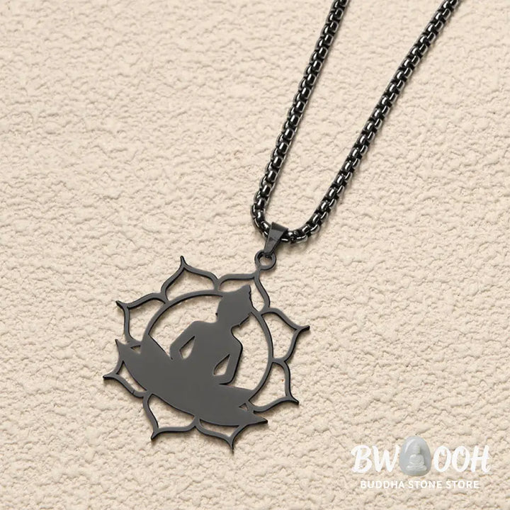 Buddha Stones Vintage Lotus Sitting Buddha Design Stainless Steel Enlightenment Necklace Pendant - BWOOOH - Necklaces &amp;