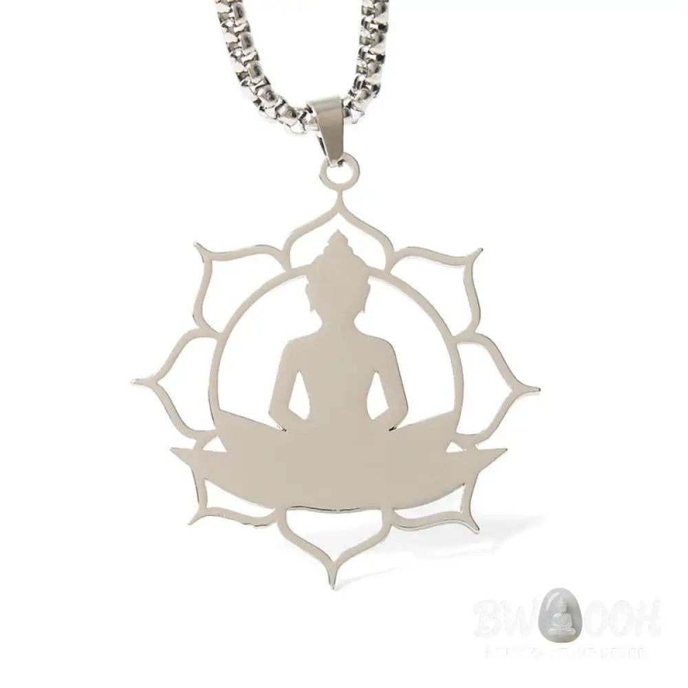 Buddha Stones Vintage Lotus Sitting Buddha Design Stainless Steel Enlightenment Necklace Pendant - BWOOOH - Necklaces &amp;