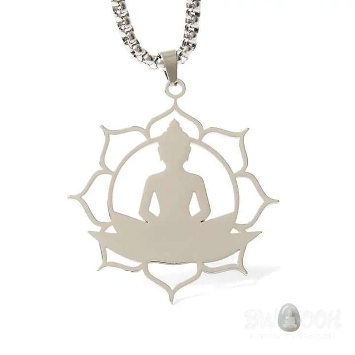 Buddha Stones Vintage Lotus Sitting Buddha Design Stainless Steel Enlightenment Necklace Pendant - BWOOOH - Necklaces &amp;
