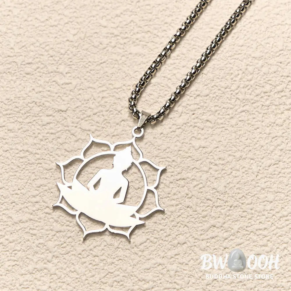 Buddha Stones Vintage Lotus Sitting Buddha Design Stainless Steel Enlightenment Necklace Pendant - BWOOOH - Necklaces &amp;