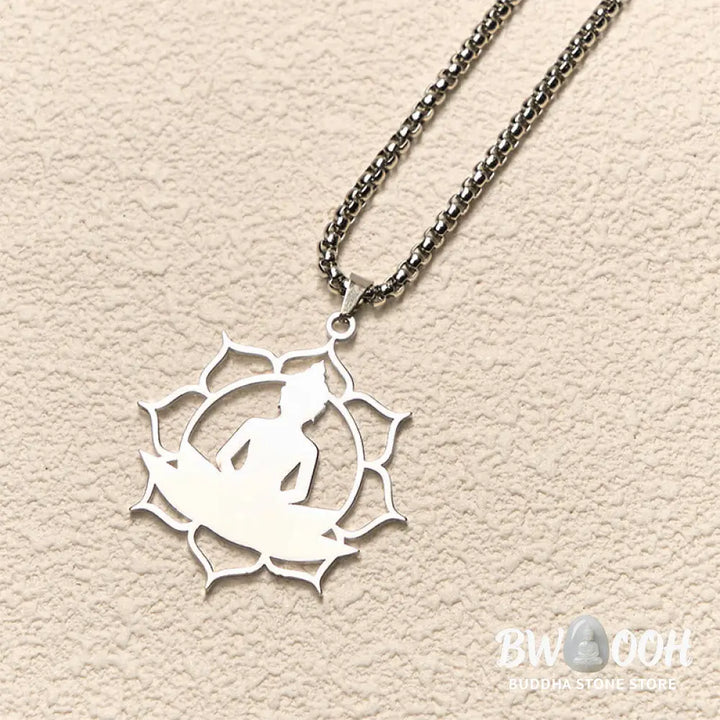 Buddha Stones Vintage Lotus Sitting Buddha Design Stainless Steel Enlightenment Necklace Pendant - BWOOOH - Necklaces &amp;