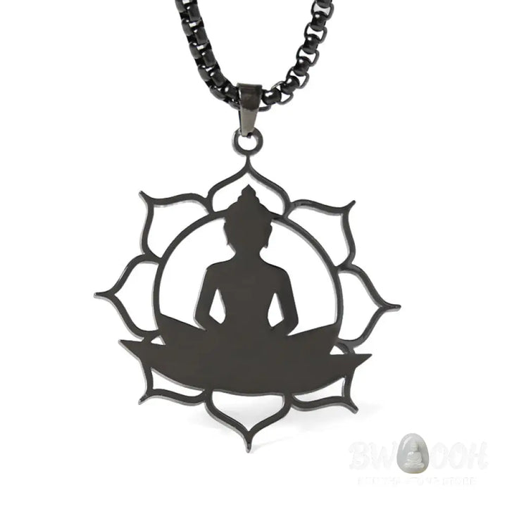 Buddha Stones Vintage Lotus Sitting Buddha Design Stainless Steel Enlightenment Necklace Pendant - BWOOOH - Necklaces &amp;