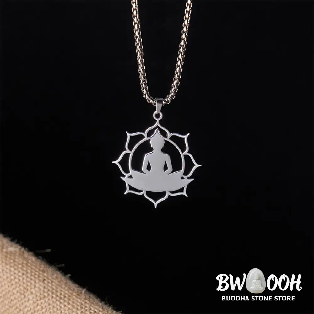 Buddha Stones Vintage Lotus Sitting Buddha Design Stainless Steel Enlightenment Necklace Pendant - BWOOOH - Necklaces &amp;