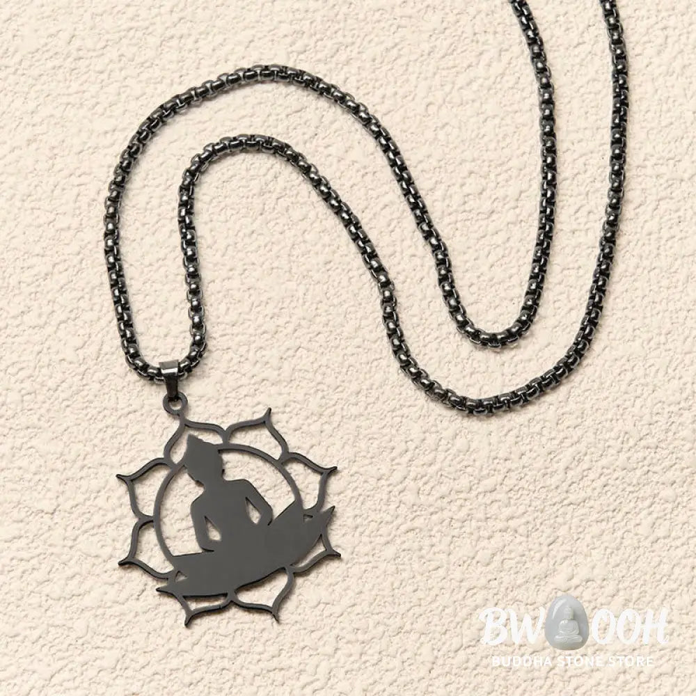 Buddha Stones Vintage Lotus Sitting Buddha Design Stainless Steel Enlightenment Necklace Pendant - BWOOOH - Necklaces &amp;