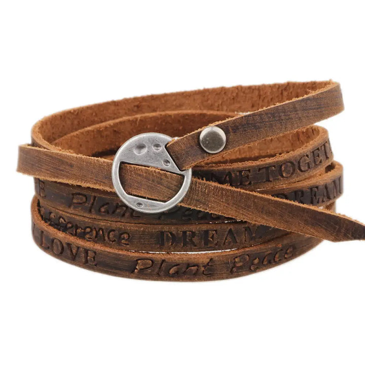 Buddha Stones Vintage Multi-layer Leather Buckle Confidence Bracelet - BWOOOH - Silvery Buckle With Words / Bracelet