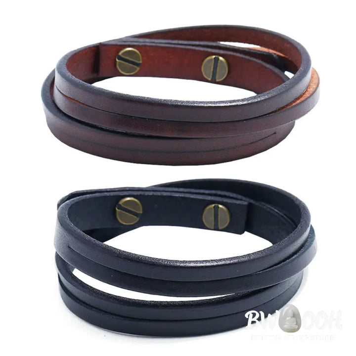 Buddha Stones Vintage Multi-layer Leather Strength Buckle Bracelet - BWOOOH - Bracelet