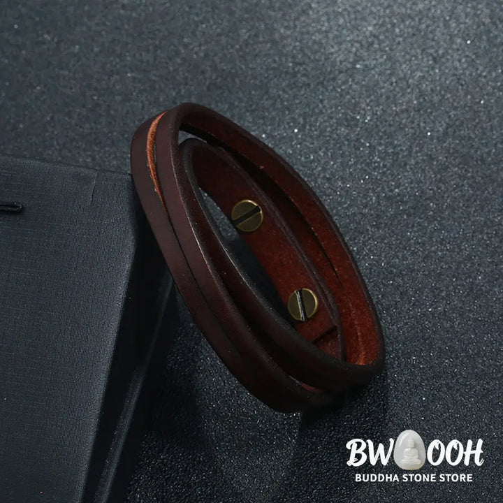 Buddha Stones Vintage Multi-layer Leather Strength Buckle Bracelet - BWOOOH - Bracelet