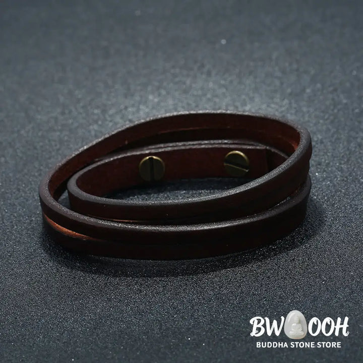 Buddha Stones Vintage Multi-layer Leather Strength Buckle Bracelet - BWOOOH - Bracelet