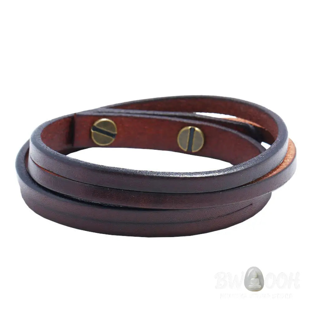 Buddha Stones Vintage Multi-layer Leather Strength Buckle Bracelet - BWOOOH - Bracelet