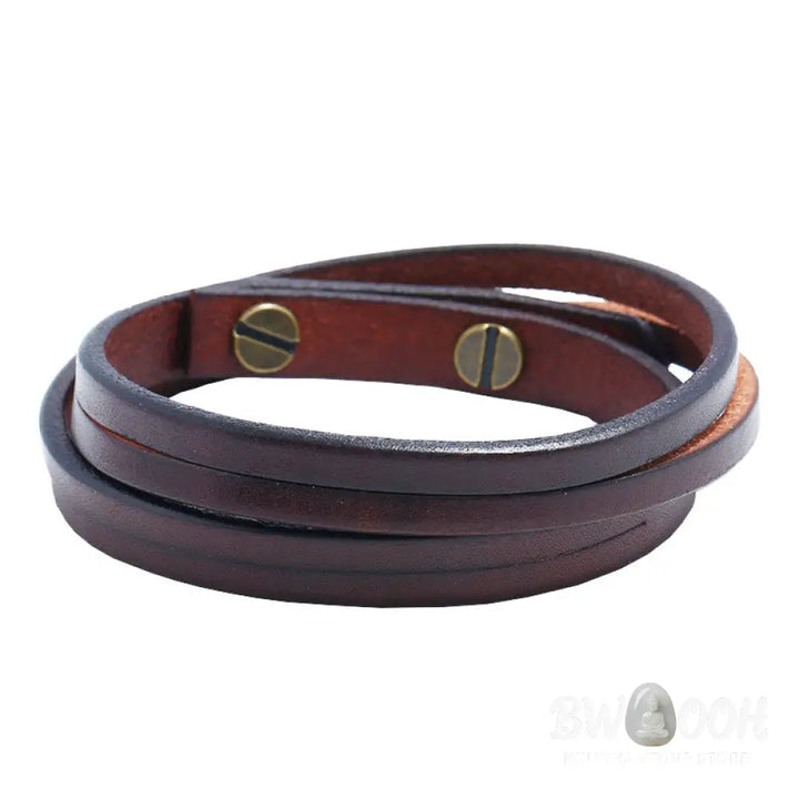 Buddha Stones Vintage Multi-layer Leather Strength Buckle Bracelet - BWOOOH - Bracelet