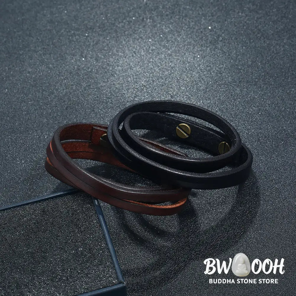 Buddha Stones Vintage Multi-layer Leather Strength Buckle Bracelet - BWOOOH - Bracelet