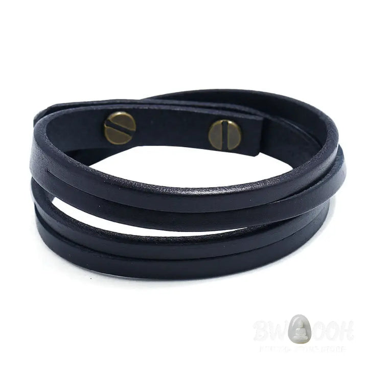 Buddha Stones Vintage Multi-layer Leather Strength Buckle Bracelet - BWOOOH - Bracelet