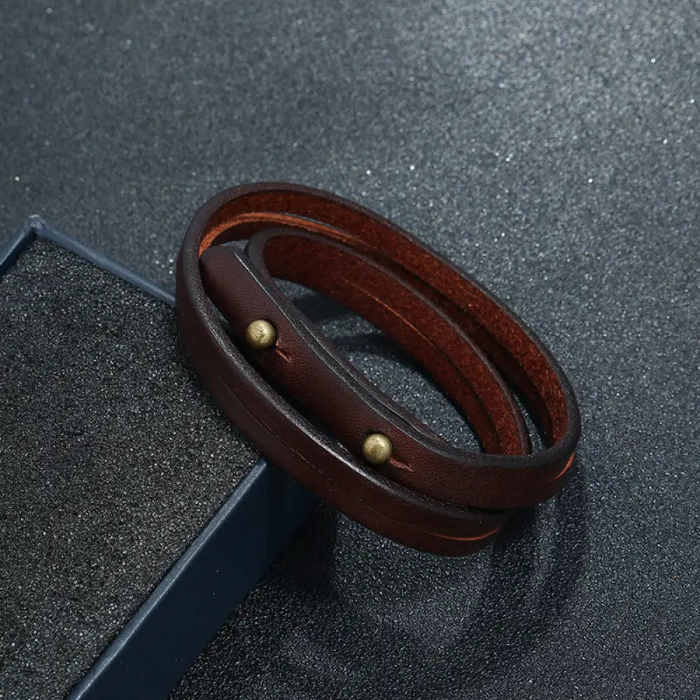 BWOOOH Vintage Multi-layer Leather Strength Buckle Bracelet - BWOOOH - Reddish Brown(Wrist Circumference: