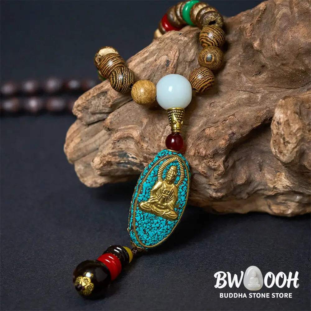Buddha Stones Vintage Nepal Avalokitesvara Harmony Coconut Shell Beads Pendant Necklace - BWOOOH - AVALOKITESVARA
