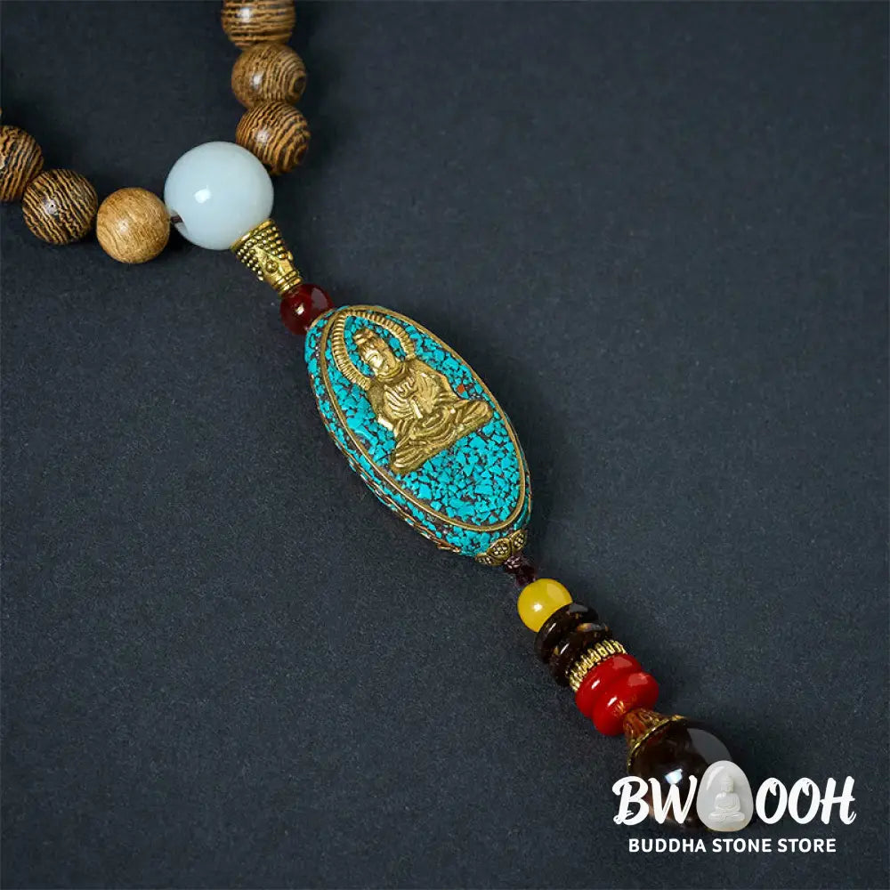 Buddha Stones Vintage Nepal Avalokitesvara Harmony Coconut Shell Beads Pendant Necklace - BWOOOH - AVALOKITESVARA