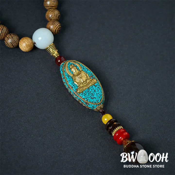 Buddha Stones Vintage Nepal Avalokitesvara Harmony Coconut Shell Beads Pendant Necklace - BWOOOH - AVALOKITESVARA