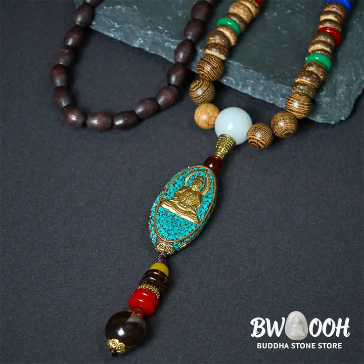Buddha Stones Vintage Nepal Avalokitesvara Harmony Coconut Shell Beads Pendant Necklace - BWOOOH - AVALOKITESVARA