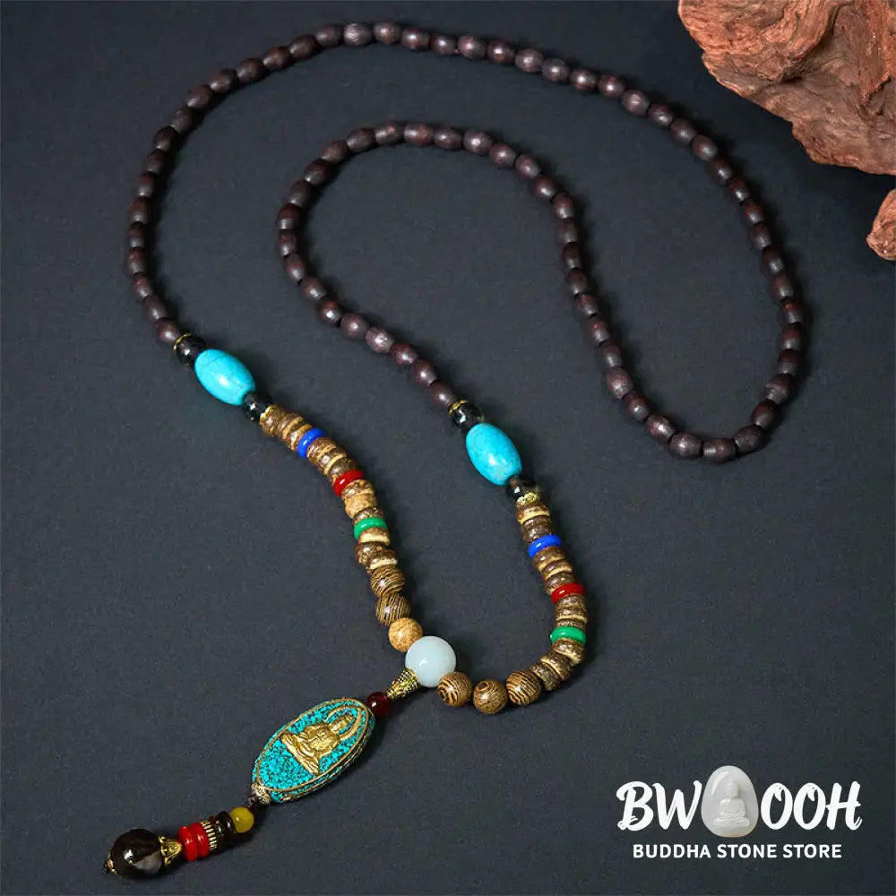 Buddha Stones Vintage Nepal Avalokitesvara Harmony Coconut Shell Beads Pendant Necklace - BWOOOH - AVALOKITESVARA