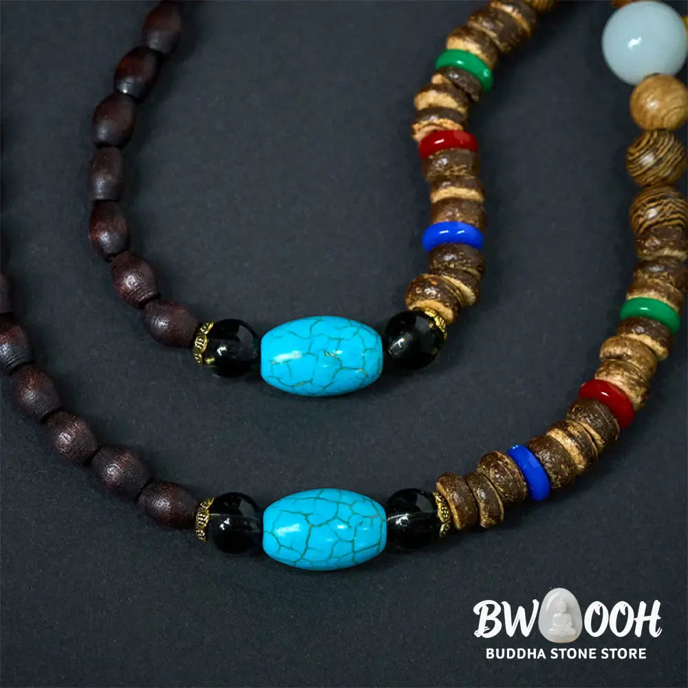 Buddha Stones Vintage Nepal Avalokitesvara Harmony Coconut Shell Beads Pendant Necklace - BWOOOH - AVALOKITESVARA