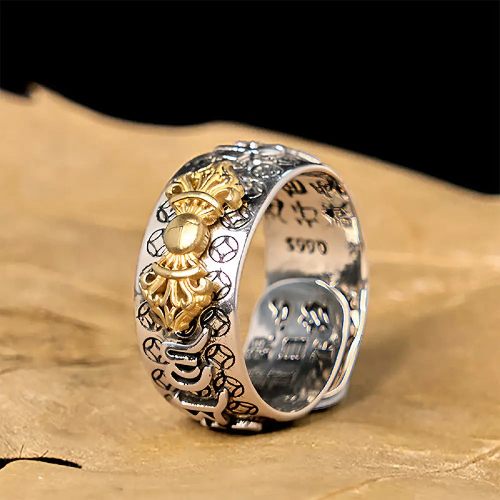 BWOOOH Vintage Om Mani Padme Hum Vajra Copper Plated Silver Balance Ring — Copper spiritual jewelry for spiritual healing ...