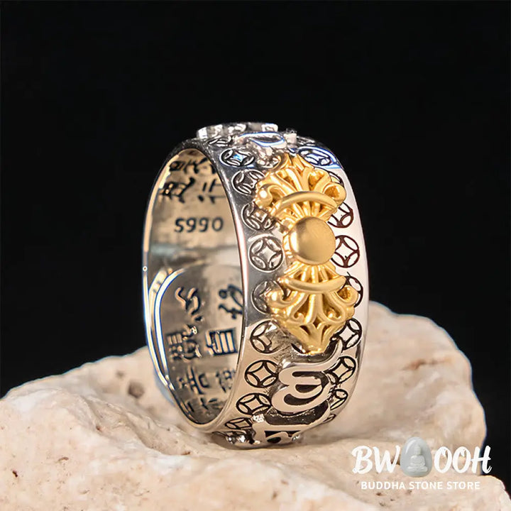 Buddha Stones Vintage Om Mani Padme Hum Vajra Copper Plated Silver Balance Ring - Copper(US7-US11) - Ring