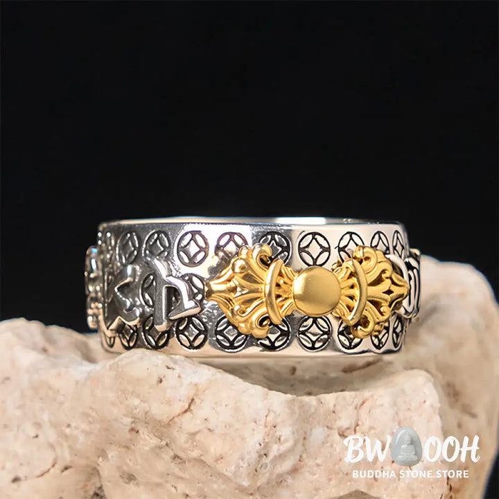 Buddha Stones Vintage Om Mani Padme Hum Vajra Copper Plated Silver Balance Ring - Copper(US7-US11) - Ring