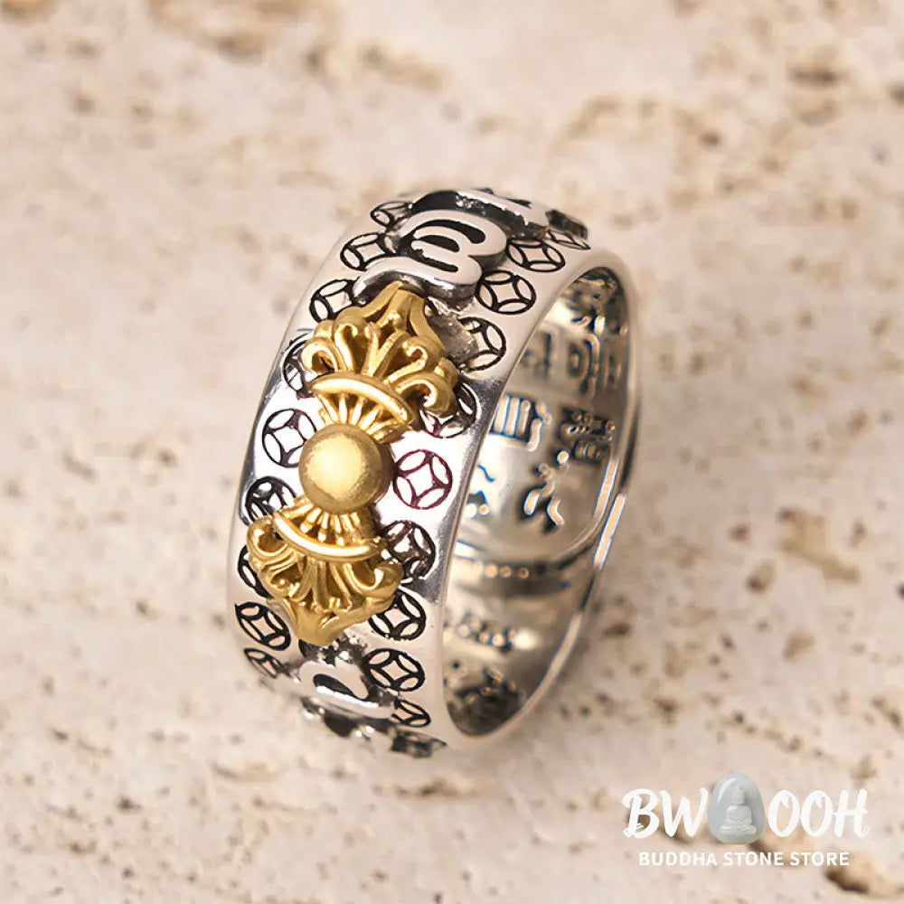 Buddha Stones Vintage Om Mani Padme Hum Vajra Copper Plated Silver Balance Ring - Copper(US7-US11) - Ring