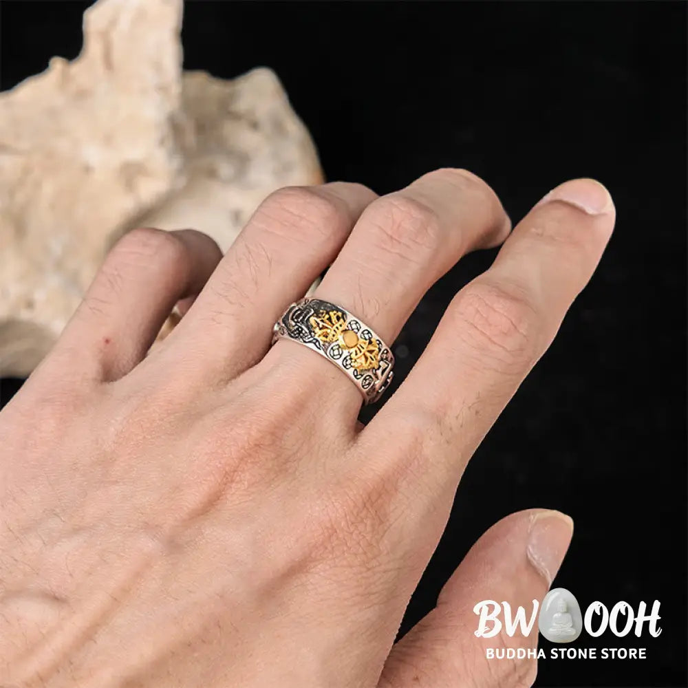 Buddha Stones Vintage Om Mani Padme Hum Vajra Copper Plated Silver Balance Ring - Copper(US7-US11) - Ring
