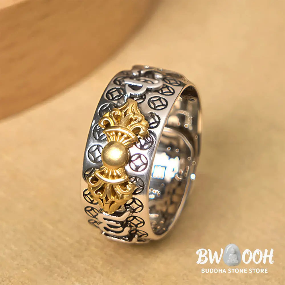 Buddha Stones Vintage Om Mani Padme Hum Vajra Copper Plated Silver Balance Ring - Copper(US7-US11) - Ring