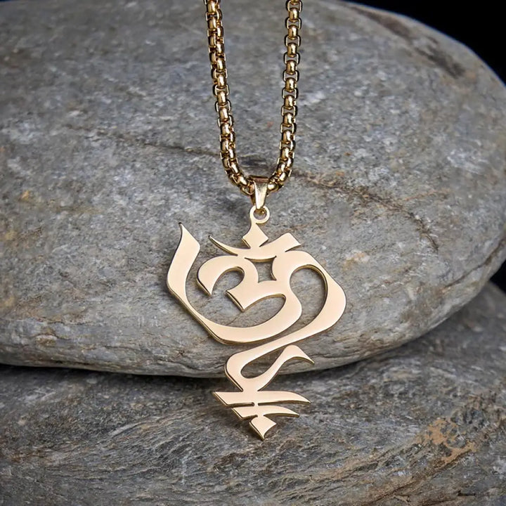 Buddha Stones Vintage OM Symbol geometry Design Stainless Steel Connection Necklace Pendant - BWOOOH - Gold - Necklaces
