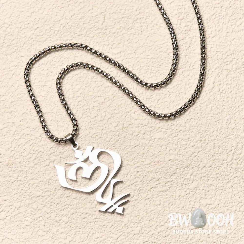 Buddha Stones Vintage OM Symbol geometry Design Stainless Steel Connection Necklace Pendant - BWOOOH - Necklaces &amp;