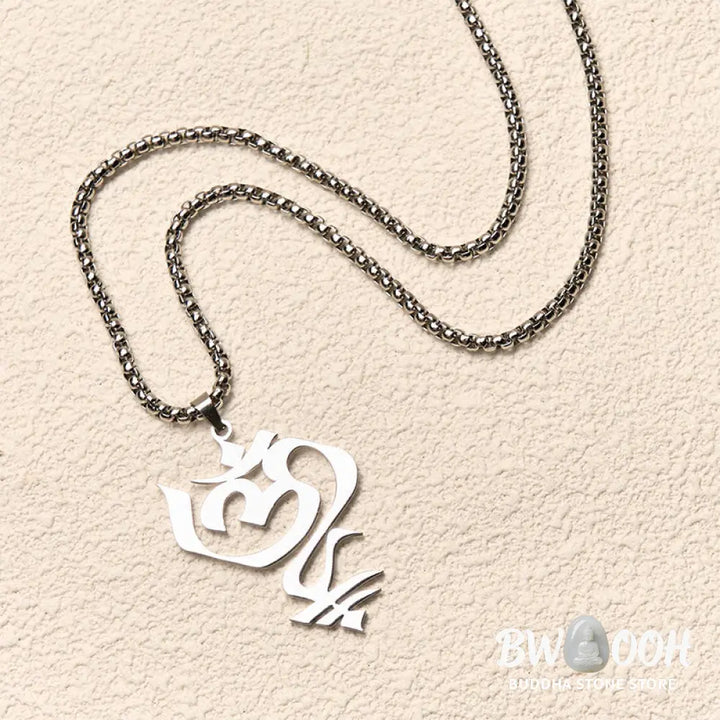 Buddha Stones Vintage OM Symbol geometry Design Stainless Steel Connection Necklace Pendant - BWOOOH - Necklaces &amp;