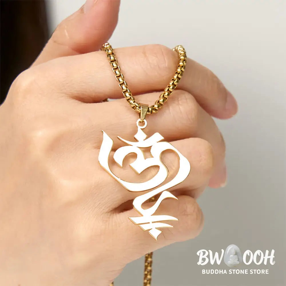 Buddha Stones Vintage OM Symbol geometry Design Stainless Steel Connection Necklace Pendant - BWOOOH - Necklaces &amp;