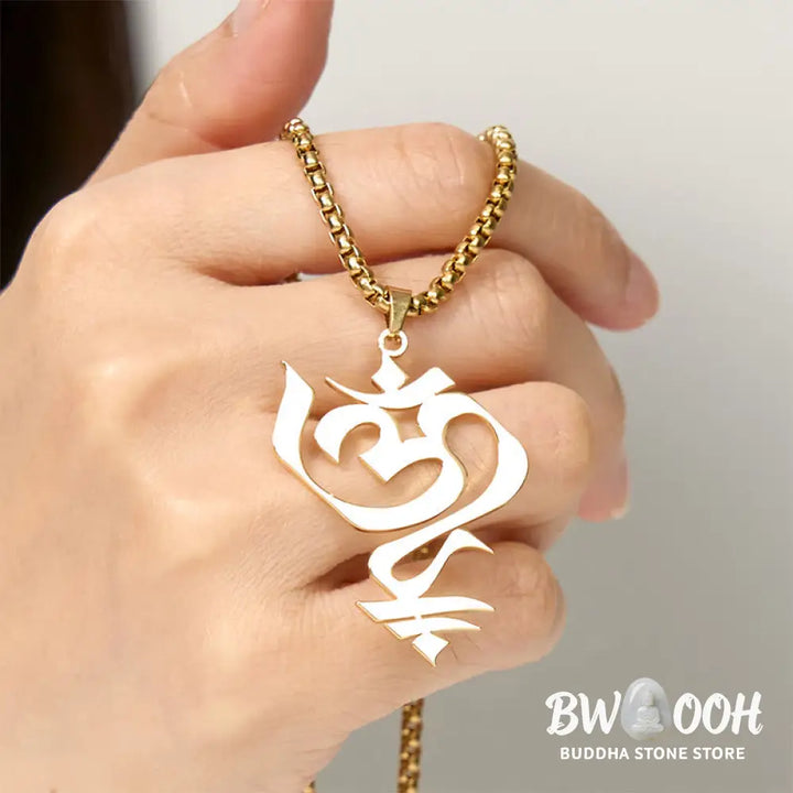 Buddha Stones Vintage OM Symbol geometry Design Stainless Steel Connection Necklace Pendant - BWOOOH - Necklaces &amp;