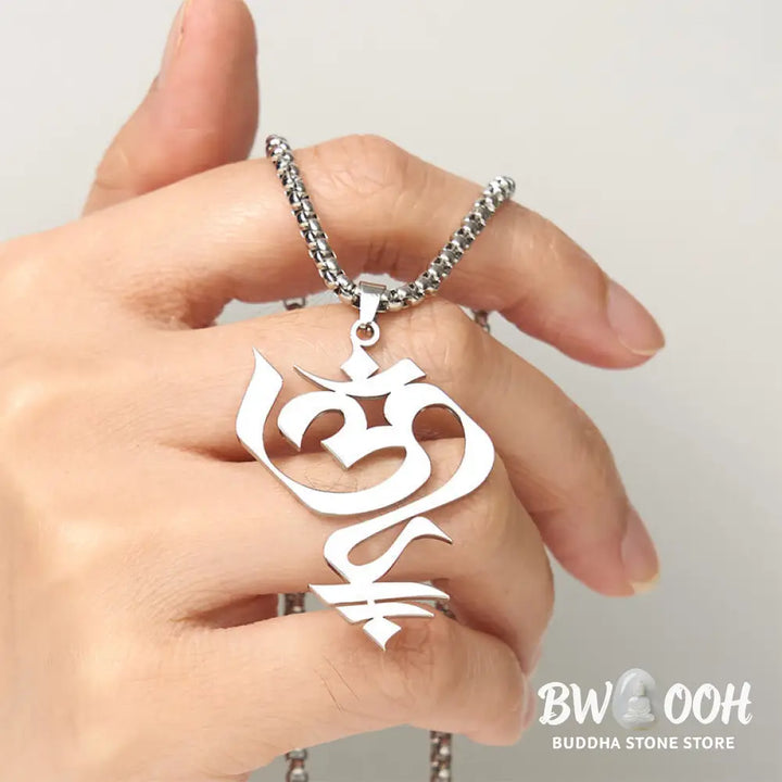 Buddha Stones Vintage OM Symbol geometry Design Stainless Steel Connection Necklace Pendant - BWOOOH - Necklaces &amp;