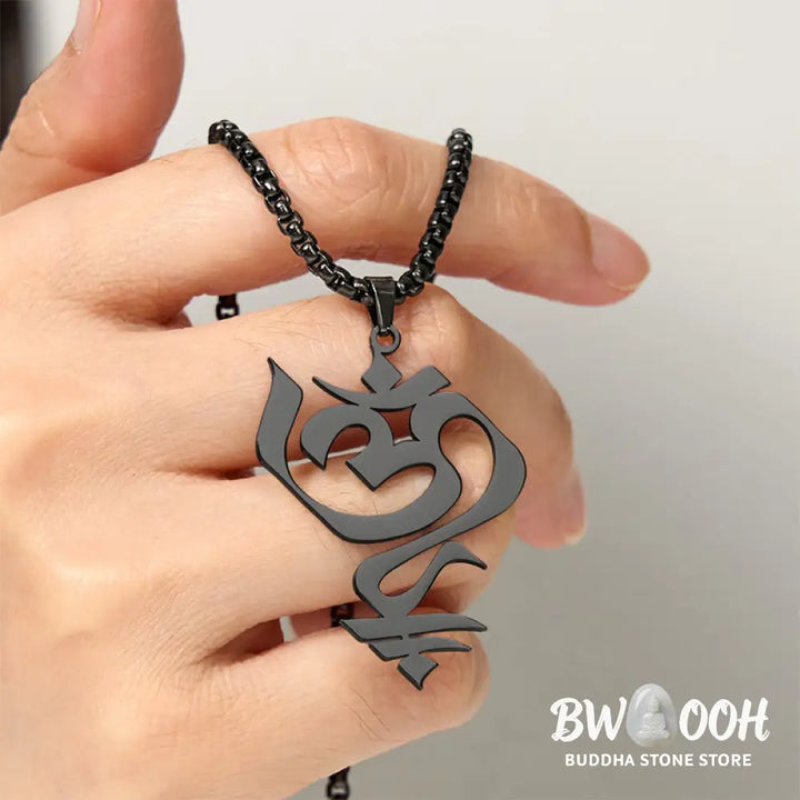 Buddha Stones Vintage OM Symbol geometry Design Stainless Steel Connection Necklace Pendant - BWOOOH - Necklaces &amp;